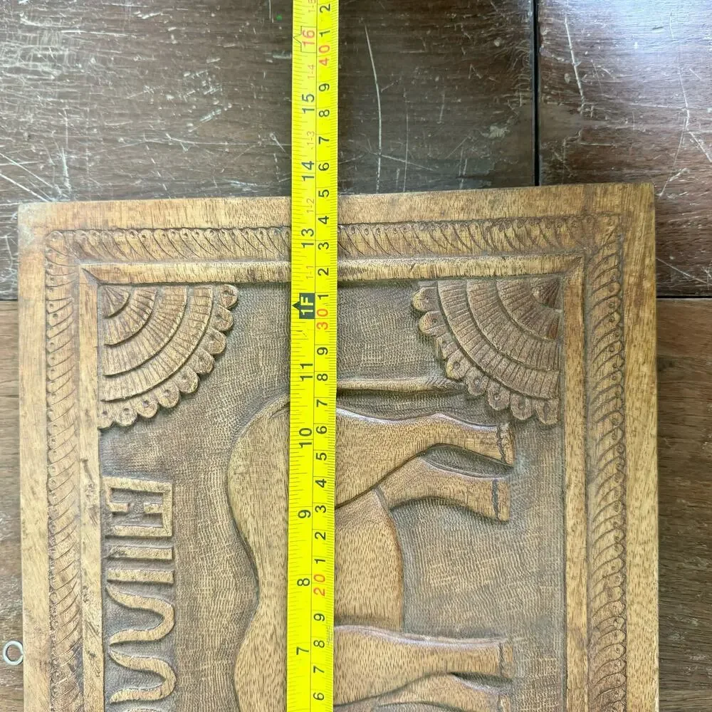 Vintage Hand carved Rhino plaque sign with‎ script writing Ethnic decor
